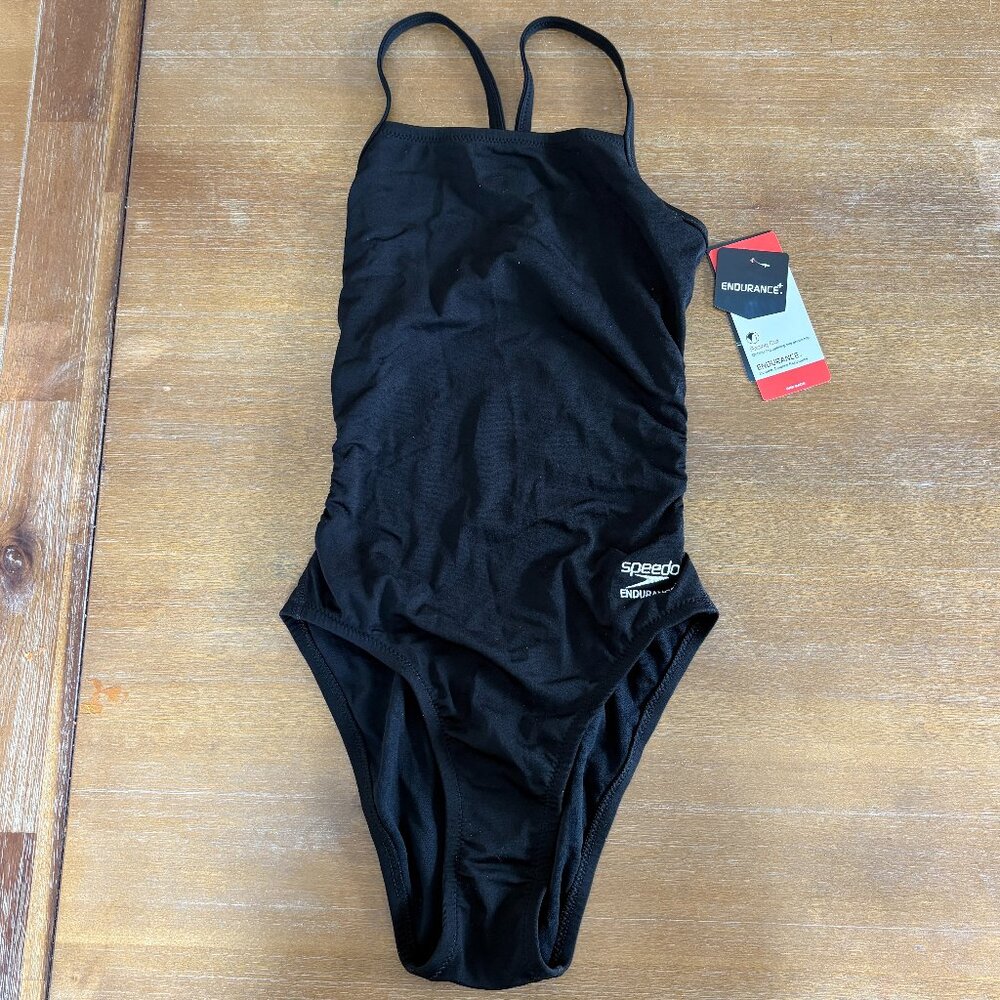 Speedo Endurance+ Swimsuit - Size 26 - Solid Black - NWT & Box